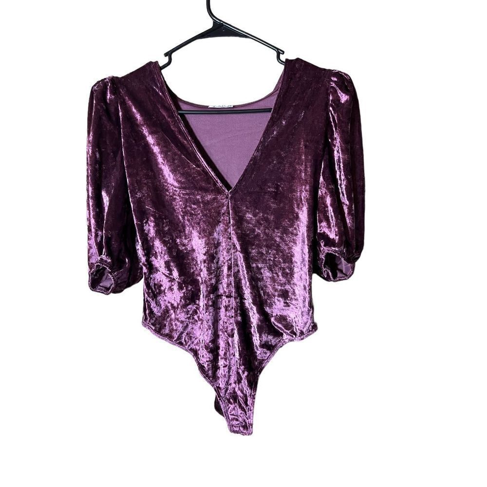 Intimately Free by Free People Don’t You Wish Velvet Bodysuit Plum NWOT size XS‎